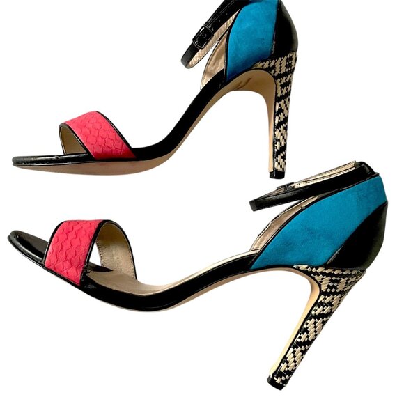 Chelsea Crew ModCloth Colorblock Open Toe Heels With Woven Heel - Picture 6 of 8